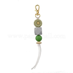 Pendentifs décoratifs en silicone et perles en bois naturel en forme de tournesol&nbsp;HJEW-JM03080