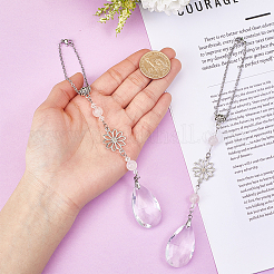 2 pz decorazioni pendenti a forma di goccia di vetro e fiore in lega&nbsp;HJEW-WH00108