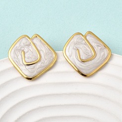 Серьги-гвоздики с эмалью из нержавеющей стали в форме ромба 201&nbsp;EJEW-Z151-12G-01