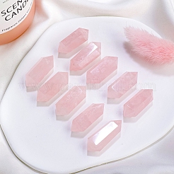Bacchette in pietra curativa al quarzo rosa naturale con torre a doppio punto&nbsp;PW-WG90298-02