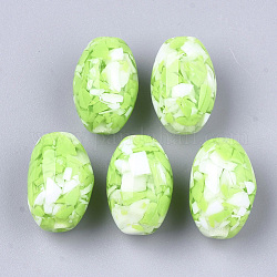 Harz perlen, Nachahmung Edelstein-Chips-Stil, Oval, Rasen grün, 19~20x13 mm, Bohrung: 2 mm