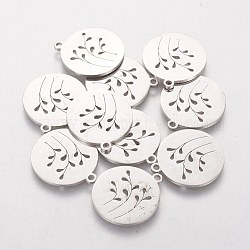 201 Stainless Steel Pendants, Flat Round, Stainless Steel Color, 20x18x1.1mm, Hole: 1.5mm