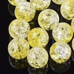 Perles en acrylique transparentes craquelées, ronde, jaune, 10mm, Trou: 2mm, environ 943pc / 500g
