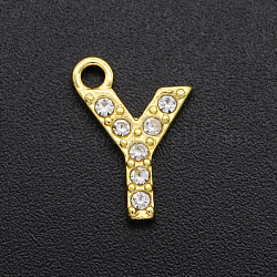 Подвески сплава Rhinestone, золотые, кристалл, буквы, letter.y, 12.5x9x2 мм, отверстие : 1.5 мм