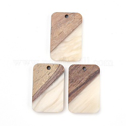 Pendentifs en résine & en bois, rectangle, navajo blanc, 28x18x4mm, Trou: 1.8mm