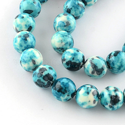Brins de perles rondes en jade blanc océan naturel teint, turquoise, 6mm, Trou: 1mm, Environ 62 pcs/chapelet, 15.7 pouce