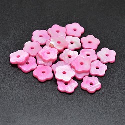 Dyed Natural Freshwater Shell Flower Beads, Pearl Pink, 10x2mm, Hole: 1.5mm