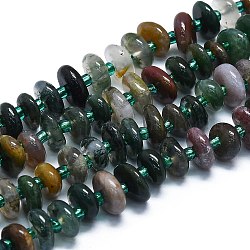 Chapelets de perles en agate indienne naturelle, avec des perles de rocaille, disque, 10~12x8~9x3~4mm, Trou: 2mm, Environ 83 pcs/chapelet, 15.55'' (39.5 cm)