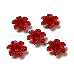 Rubberized Style Opaque Acrylic Bead Caps, Frosted, 6-Petal Flower, FireBrick, 32x29x9mm, Hole: 1.8mm