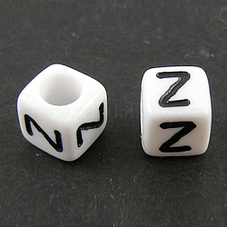 Perles européennes de lettre en acrylique, trou horizontal, cube, letter.z, 10x10x10mm, Trou: 3.5~4mm, environ 598 pcs/500 g