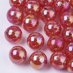 Couleur ab crépitement transparente acrylique perles rondes, firebrick, 20mm, Trou: 2.5mm, environ 108 pcs/500 g
