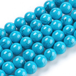 Kunsttürkisfarbenen Perlen Stränge, gefärbt, Runde, Deep-Sky-blau, 6 mm, Bohrung: 1 mm, ca. 66 Stk. / Strang, 15.7 Zoll