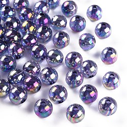 Perles en acrylique transparente, de couleur plaquée ab , ronde, bleu ardoise moyen, 10x9mm, Trou: 2mm, environ 940 pcs/500 g