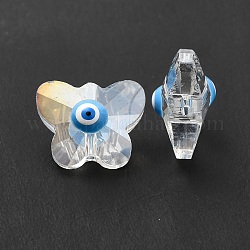 Böses Auge Glasschmetterlingsperlen, mit Emaille, facettiert, ab Farbe plattiert, Blau, 12x15x9 mm, Bohrung: 1.2 mm