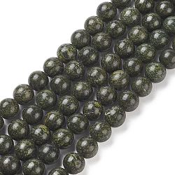 Natürliche Serpentin / grüne Spitze Stein Perlen Stränge, Runde, 10 mm, Bohrung: 1 mm, ca. 36 Stk. / Strang, 15 Zoll