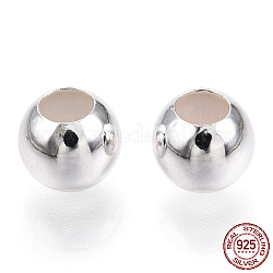 925 шарики стерлингового серебра, круглые, серебряные, 7x6.5 мм, отверстие : 3.5 мм