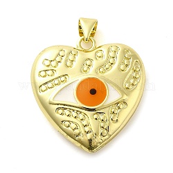 Veri pendenti in ottone placcato oro 18k, con smalto, cuore con fascino per gli occhi, arancione scuro, 25x23.5x6mm, Foro: 5x3.5 mm