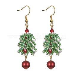 Arbre de Noël en perles miyuki delica avec boucles d'oreilles pendantes en perles de verre, 304 boucles d'oreilles longues pendantes en acier inoxydable, vert de mer moyen, 58.5mm