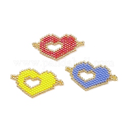 3 pièces 3 style métier à tisser fait à la main motif perles de rocaille miyuki, connecteur de liens de coeur, pour la Saint Valentin, couleur mixte, 21x37x2mm, Trou: 1mm, 1 pc / couleur