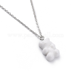 Bear Resin Pendant Necklaces, with Platinum Plated Brass Cable Chains, White, 18.11 inch(46cm)