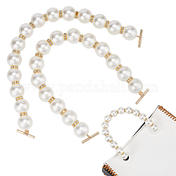 Resin Imitation Pearl Beaded Bag Straps, with Rhinetone Spacers & Alloy T-Bar Clasp, Golden, 32cm