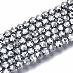 Chapelets de perles en hématite synthétique sans magnétiques, ronde, facette, perle plaquée lustre, 3mm, Trou: 0.8mm, Environ 137~139 pcs/chapelet, 15.55 pouce ~ 15.67 pouces (39.5 cm ~ 39.8 cm)