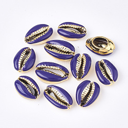 Galvanisierte Kaurimuschel Perlen, mit Emaille, kein Loch / ungekratzt, golden, dunkelblau, 18~20x12~14x6~7.5 mm