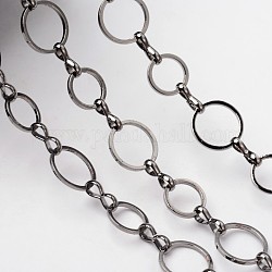 Brass Handmade Chains, Unwelded, with Spool, Gunmetal,  about 8 and 10mm in diameter,  1mm thick, about 32.8 Feet(10m)/roll