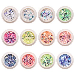 Holographic Nail Glitter Powder Flakes, Hexagons Nail Sequins for DIY Design Manicure Nail Art, Mixed Color, 1~3.5x1~3.5mm, about 0.8g/box