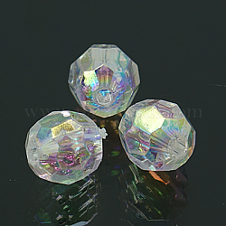 Plaqué couleur ab perles rondes acrylique clair transparent, facette, 8mm, Trou: 1.5mm