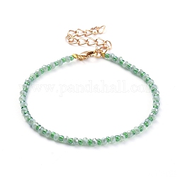 Braccialetti di perline, con perle di vetro placcate e perline, perline a crimpare in ottone e fermagli per artigli di aragosta, verde, 7-1/8 pollice (18 cm)