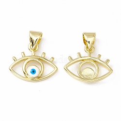 Rack Plating Brass Charms, with Enamel, Long-Lasting Plated, Cadmium Free & Lead Free, Eye with Evil Eye, Real 18K Gold Plated, 12.5x15x3mm, Hole: 4x3mm