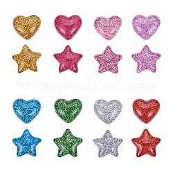 Resin Cabochons, with Glitter Powder, Star & Heart, Mixed Color, 16x16.5~17x5~6mm, 14x16x5mm, 160pcs/box