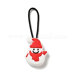 Christmas PVC Plastic Pendant Decotations, with Nylon Cord and Plastic Findings, Snowman, White, 61mm