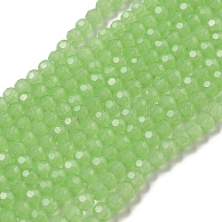 Supporti per perle di vetro imitazione giada, sfaccettato, tondo, verde chiaro, 3~3.5mm, Foro: 0.6 mm, circa 174~175pcs/filo, 21.18''~21.34'' (53.8~54.2 cm)