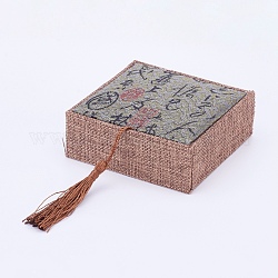 Braccialetto scatole di legno, con nappina in lino e nylon, rettangolo, grigio ardesia, 10x10x3.7cm