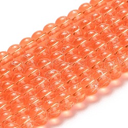 Строковые прозрачные стеклянные бусины в нитях, окрашеные, круглые, оранжево-красный, 6 мм, отверстие : 1.3~1.6 мм, 31.4 дюйм