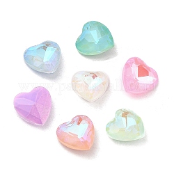 Cabochons en verre avec strass de dos avec point, coeur à facettes, couleur mixte, 10x10x4~5mm