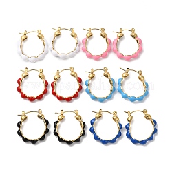 Серьги-кольца с бусинами и эмалью, настоящие 14-каратные позолоченные 304 украшения из нержавеющей стали для женщин, разноцветные, 26x23x5 мм, штифты : 0.6 мм