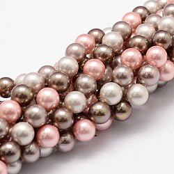 Chapelets de perles en coquille, Grade a, ronde, couleur mixte, 8mm, Trou: 1mm, Environ 49~52 pcs/chapelet, 16 pouce