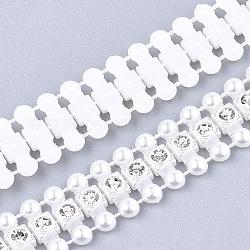Abs Kunststoffimitation Perlen Perlenbesatz Girlandenstrang, ideal für Türvorhang, Hochzeit Dekoration diy Material, mit Strass, creme-weiß, 13.5x3.5 mm, 10 Yards / Rolle