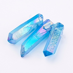 Cuentas de perlas graduadas de cristal de cuarzo natural electrochapado, pepitas, cielo azul profundo, 21~43x5~13mm, agujero: 1 mm, 3 PC / sistema
