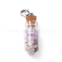 Pendentifs de bouteille en verre, avec des perles de puces améthyste et laiton homard fermoirs griffe, platine, 49mm