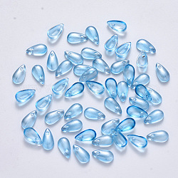 Breloques en verre peint par pulvérisation transparente, avec de la poudre de paillettes, larme, bleuet, 9.5x5x3mm, Trou: 1.2mm