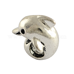 Perline europei in lega di stile tibetano dei delfini, perline con foro grande,  cadmio& piombo libero, argento antico, 14x14x10mm, Foro: 4.5 mm, circa 420pcs/1000g