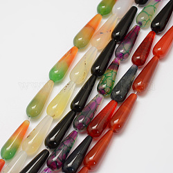 Natural Agate Bead Strands, teardrop, Dyed, Mixed Color, 30x10mm, Hole: 2mm, about 13pcs/strand, 15.43 inch