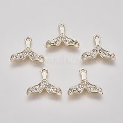 Light Gold Plated Alloy Pendants, with Rhinestone, Fishtail, Crystal, 18x20x2mm, Hole: 1.6mm
