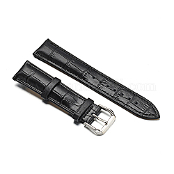 Bracelets de montres en cuir, avec fermoirs en 304 acier inoxydable, noir, 88~120x20x2.5~5mm