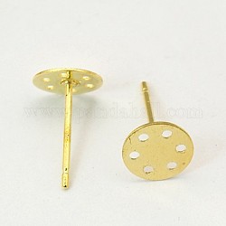 Stud Earring Findings, Lead Free and Cadmium Free, Brass Head and Steel Pin, Golden. Size: head: about 7mm in diameter, 7mm long