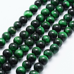 Natürlichen Tigerauge Perlen Stränge, gefärbt und erhitzt, Runde, grün, 10 mm, Bohrung: 1 mm, ca. 38 Stk. / Strang, 15 Zoll (38 cm)